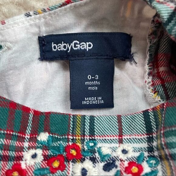 Gap Baby Girl Plaid Dress w Embroidered Floral for 0-3 Months, 100% Cotton - Picture 4 of 8